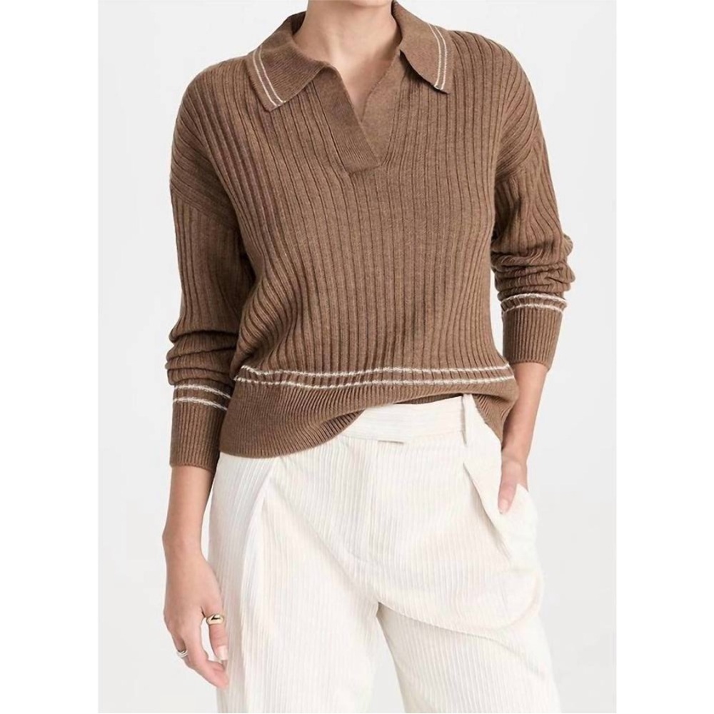 Rag & Bone Monti V-Neck Polo Extra Fine Merino Wool Long Sleeve Sweater Size S - Picture 3 of 12